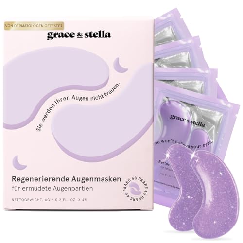 Grace & Stella Lila Augenmaske mit Retinol - Augenpads für geschwollene Augen, Tränensäcke und Augenringe, Gel-Eye-Pads [48 Paare, Lila]