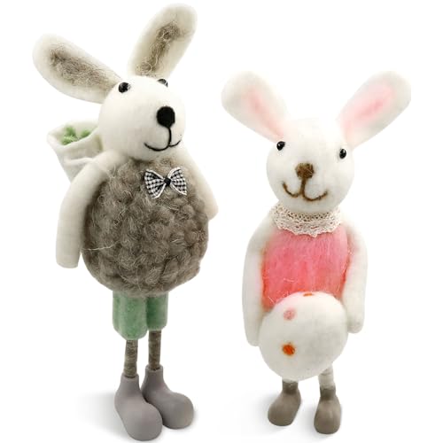 Leeelyan 2 Stück Osterhasen aus Filz,22cm Osterhasen Figuren klein zum Aufhängen,Aufwendige Handarbeit mit Vielen Details,Osterdeko Filz Hase,Osterhasen Dekofiguren