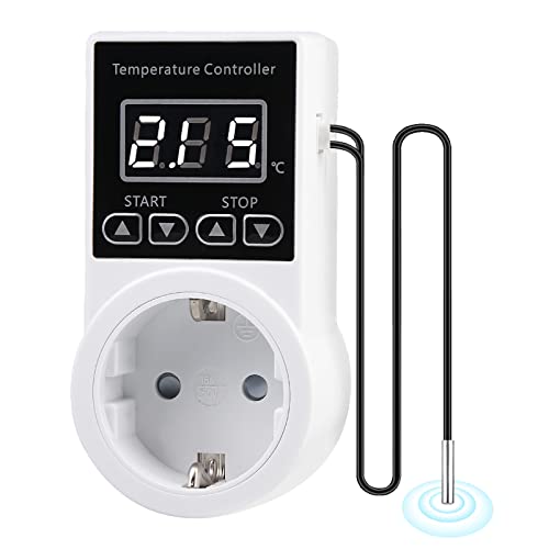 Temperaturregler Temperaturschalter - Temperaturregler 230v mit Fühler, Wasserdicht Thermostat Heizung Smart, Thermostat Steckdose für Gewächshaus Terrarium Aquarium Treibhaussaatkeimung Heizung