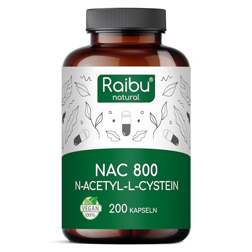 Raibu NAC 800 Kapseln hochdosiert (200 Kapseln x 800mg) I NAC Acetyl L-Cystein in bester Qualität ohne Zusätze in Deutschland produziert