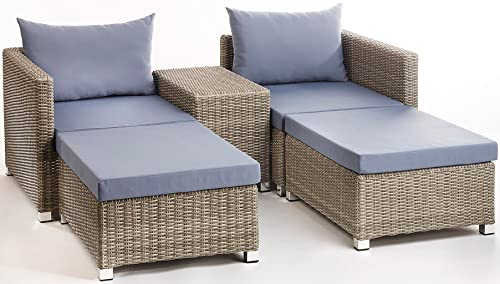 Kobolo Loungemöbel 2 Hocker 2 Sessel 4 Polster 2 Kissen 1 Tisch - Polyrattan