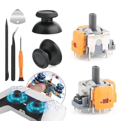 RongZy 2 Stück Hall Effekt Sticks Kompatibel mit Play Station 5 PS5 Kontroller 3D Analog Sensor Joystick für PS5 mit 2 Stück Daumenkappe Thumbstick Reparatur Kit Ersatz