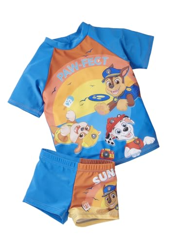 Paw Patrol Schwimmset UV-Schutz 50+ für Jungen - Kinder Badeanzug Shirt und Hose Zweiteiler Blau (DE/NL/SE/PL, Numerisch, 110, 116, Regular, Blau)