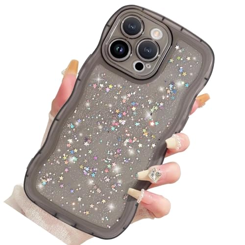 Nadoli Glitzer Hülle für iPhone 11 Pro,Niedliche Lockige Wellen Rahmenform Aesthetic Durchsichtig Bling Stern Handyhülle Schlanke Weiche TPU Stoßfest Schutzhülle