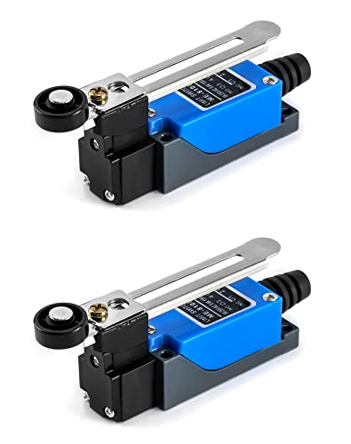 QWORK® Endschalter, 2 Stück ME-8108 Einstellbarer Rollenhebelarm-Endschalter, NC + NO (DPDT), CNC-Fräser