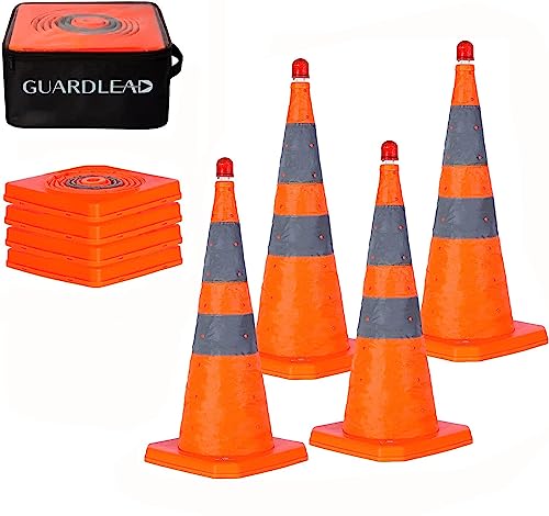 GUARDLEAD Warnleitkegel Pylon, 4 Stück, Faltbare, Mehrzweck-Pop-Up-Reflektierend Straßenparkplatz, Orange Sicherheitkegel (4, 70cm)