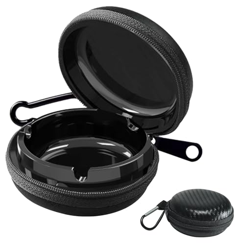 Taschenaschenbecher - Tragbarer Metall-Aschenbecher Mit Schlüsselring, Geruchssicher (Schwarz)