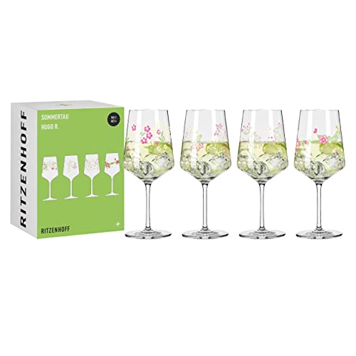 Ritzenhoff 6041003 Hugo-Glas 4er-Set 500 ml – Aperitif-Gläser – Blumenmotiv, bunt – Serie Sommertau F23 – Made in Germany