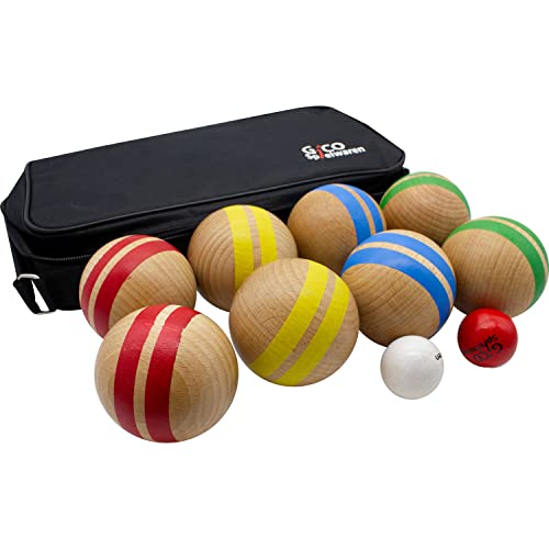 GICO Boccia Spiel aus Massivholz, gestreift mit 8 Kugeln, Durchmesser 7 cm - 3021