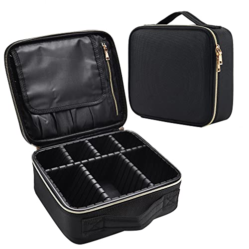 Kosmetiktasche Damen Make up Tasche Make up Koffer Kosmetikkoffer Kleine Schminktasche Schminkkoffer Make up Organizer Tasche Make up Bag mit Verstellbaren Teiler,Schwarz
