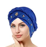 2025 - Kopftuch Kopfbekleidung Turban Mütze Perlen Wrap Frauen Zopf Hut Baseballkappe Cap Herren New Blau (Blue, One Size)