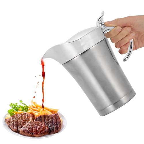 HOMURY Edelstahl Thermo Sauciere Soßenkanne: 750 ML Doppelt Isoliert mit Klappdeckel Soßenkanne, Soßenkanne Saucenbecher Soßenschüssel mit Deckel für Abendessen, Restaurants, Partys (Silber)