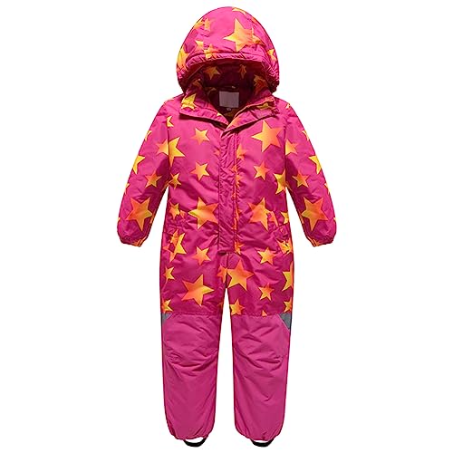 L SERVER Skianzug Kinder Mädchen mit Kapuze Winddichte und Wasserdichte Schneeanzug Jungen Warme Unisex Outdoor Skioverall, Rosa, 104-110