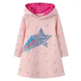 JinBei Kapuzenkleid Mädchen, Kinder Langarm Kapuzenpullover Baumwolle Pailletten Rosa Sterne Pullover Hoodie Sweatshirt Kleid Freizeit Tops Herbst Winter Frühling Pulloverkleid, 3-4 Jahre