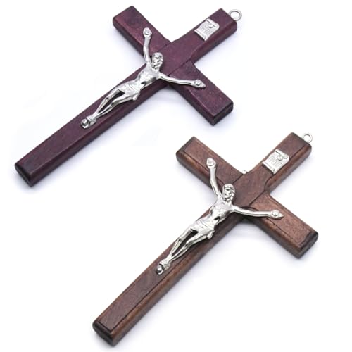 NHPY 2 Stück 12 * 7CM Christliche deko,Jesus Kreuz,Vintage hölzerne Jesus Figur Kreuz Anhänger christliche Gebet Memorial Dekoration Geschenk, hölzerne Wand Kreuz,holzkreuz