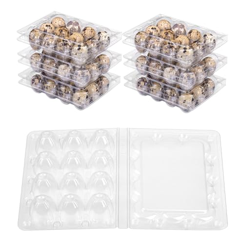 Packung 50 Quail Eierboxen, 12-Gitter PVC Quail Eierhalter, transparente Quail Eierschalen mit Deckel, Aufbewahrungsbox für Quail Eier