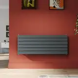 SONNI Design Heizkörper 1200x465mm Anthrazit 734 Watt, Einlagig Heikörper flach horizontal Flachheikörper für Bad Seitenanschluss Badheizkörper
