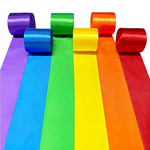 Satinband Regenbogen, 6 Farben, 10 m x 5 cm breit, buntes Band für Geschenkverpackungen, Basteln, Basteln, Fransen, zum Aufhängen, Party, Girlande, Hintergrund, Geburtstag, Hochzeit, Taufe, Dekoration