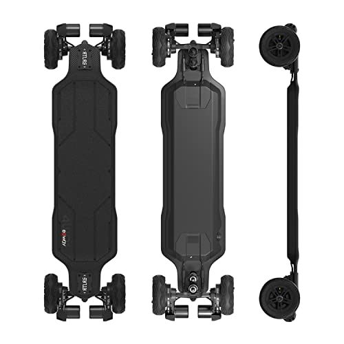 Exway Atlas Carbon-4WD Fibre Off-Road Elektro-Skateboard mit Fernbedienung, Höchstgeschwindigkeit 50 Kph, Reichweite 29 Kilometer, IP55 Wasserdicht, Max Last 353kg, Erwachsenen Elektro-Longboard