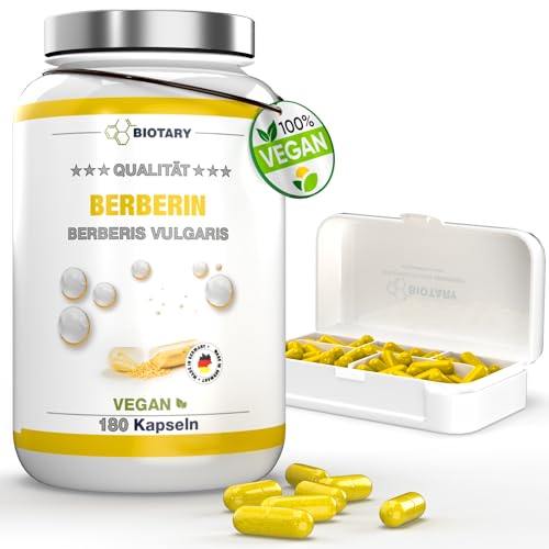 Berberin 1000 mg Tagesportion, 3 Monate Vorrat, 180 Kapseln, Inclusive Pillenbox, Hochdosierte Premium Qualität, Vegan und natürlich aus 97% Berberis Vulgaris, Ohne Magnesiumstearat
