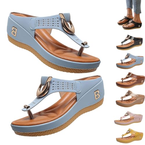 Sommer Damen Flip Flops Keil dicken Boden Hausschuhe, Damen hohe Ferse Plattform Keil Flip Flops Strand Sandalen mit Bogen Unterstützung Sandalen