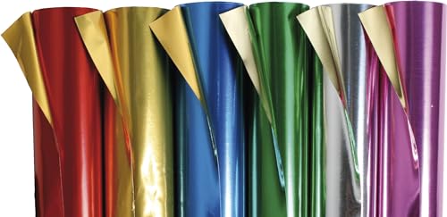 Clairefontaine 95599C - Rolle doppelseitigem Aluminiumpapier, 80x50cm, 90g, ideal für Bastelarbeiten und Deko, 6 farbig sortiert, 1 Rolle