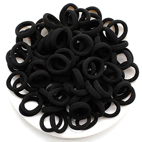 100 Stück Elastisch Haargummis Klein, Baby Haargummis, Soft Baumwolle Mini Haarband, Ohne Metall Haargummis, Pferdeschwanz Inhaber Perfekt für Kinder, Babys, kleine Mädchen, Schwarz