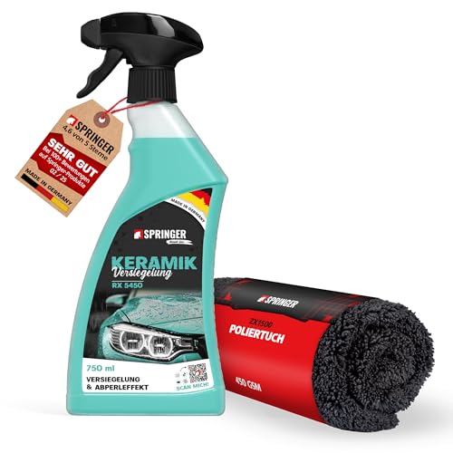 SPRINGER RX5450 - - Keramikversiegelung 750 ml + Poliertuch - - Made in Germany - - Oberflächen-Versiegelung - - Auto Ceramic-Wax Hochglanz - - Lackversiegelung - frischer Glanz & Abperleffekt