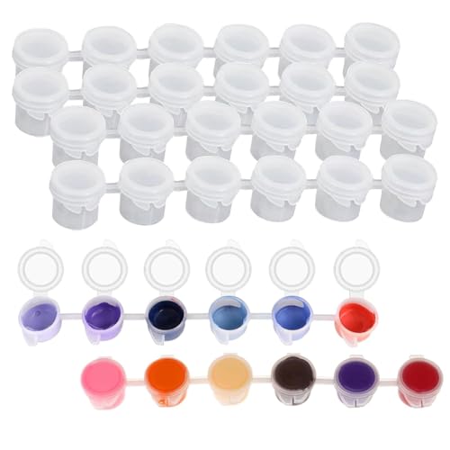 6 leere Farbtöpfe mit Deckel, 5 ml, transparente Farbtöpfe, Mini-Farbtöpfe, Farbtopfstreifen mit Deckeln, Streifen für Kunstfestivals, Malkurse und Familienaktivitäten. (6 Streifen, 6 Stück/Streifen)