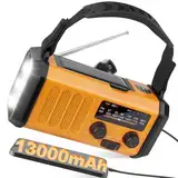 13000mAh Tragbare Solar Kurbelradio/Aufladbar Campinglampe, Dynamo Notradio mit AM FM,5W 700LM Taschenlampe & Leseleuchte,Handyladegerät Powerbank,SOS,Kompass für Ourdoor Camp Überleben Stromausfälle