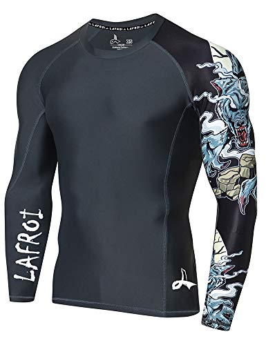 LAFROI Herren Langarm UPF 50+ Kompressionsshirt Rash Guard-CLYYB (Asymmetric Werewolf,LG)