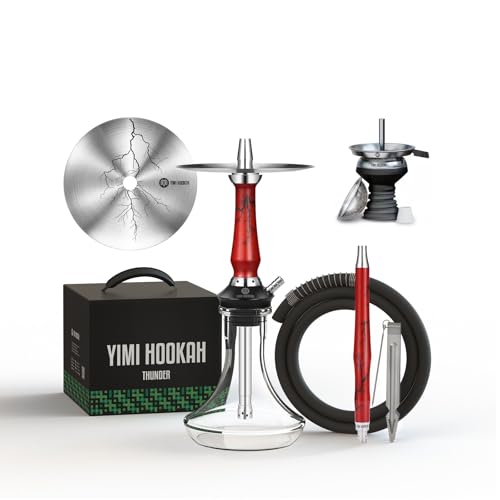 Yimi Hookah® Edelstahl Shisha Set Komplett | Kleine Shisha aus Holz, Narguile, Cachimba, Chicha | Wasserpfeife | Modernes Shisha-Set inklusive Shisha-Zubehör (Rot)