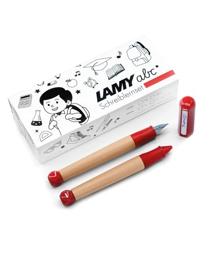 Lamy abc Schreiblernset rot inkl. Geschenkverpackung aus 1x kindgerechtem Schreiblernfüller mit Anfänger Feder und 1x Bleistift, rutschfestes Griffstück, Kappe und Würfel aus Kunststoff