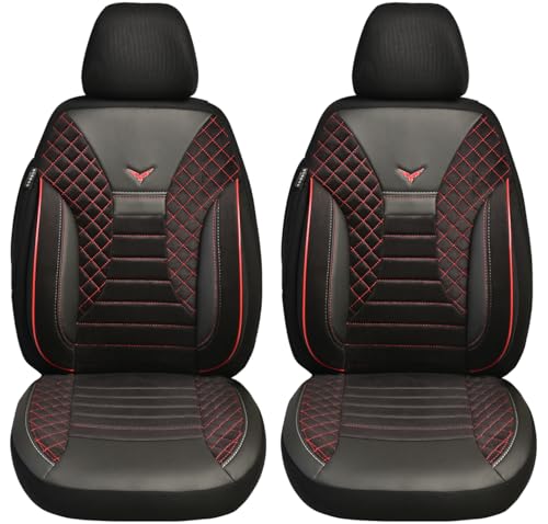 BREMER SITZBEZÜGE Maß Auto Schonbezüge kompatibel mit Isuzu D-Max 1 Fahrer & Beifahrer Set ab 2007-2012 / Auto Schonbezug Velour Kunstleder Set 2er Pack in Schwarz/Rote Naht (PS802)