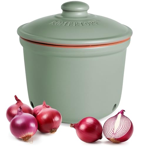 Römertopf Frische-Topf MAXI 2,8 Liter - Zwiebeltopf Keramik - Atmungsaktiver Ton hält Gemüse länger Frisch - Ideale Luftzirkulation - Grün