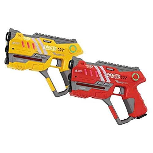 JAMARA 410085 410085-Impulse Gun – Pistol Set gelb/rot-Laser Tag mit 3 Battlemodi Spieler je Team, Last Man Standing,Duell, 4 simulierte Waffen mit Soundeffekte,bis 40m Reichweite