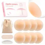 Septeamay Premium Nippelpads, Selbstklebende Nipple Cover für Damen, Dünne Selbstklebende Nipple Pads [8cm] Waschbar & Wiederverwendbar, Hypoallergenic Brustwarzenschutz Silikon mit Tasche - 8 Stück