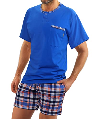 sesto senso Herren Schlafanzug Kurz Pyjama Baumwolle Kurzarm T-Shirt Pyjamahose Zweiteilig Set hell blau neon XL Jasiek Chaber