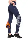 BALEAF Winter Fahrradhose Damen Lang mit Reißverschluss am Knöchel Warm Thermoleggins Winter Gefüttert Jogginghose Thermo Laufhose Wasserdicht Outdoor Hosen Winterhose Blau XL