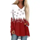 Elfen Kostüm Damen Weihnachten Weihnachts Bluse Weihnachten Bluse Weihnachts Kleidung Frauen Weißes T-Shirt Damen Locker Weihnachts Partner Outfit Damen Shirt Weihnachten Weiß 2XL