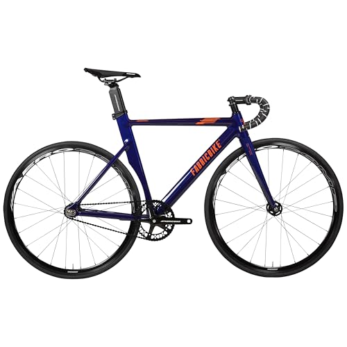 FabricBike AERO - Fixed Gear Fahrrad, Single Speed Fixie Starre Nabe, Aluminium Rahmen und Carbon-Gabel, Räder 28", 5 Farben, 3 Größen, 7.95 kg (Größe M) (Indigo & Orange, M-54cm)
