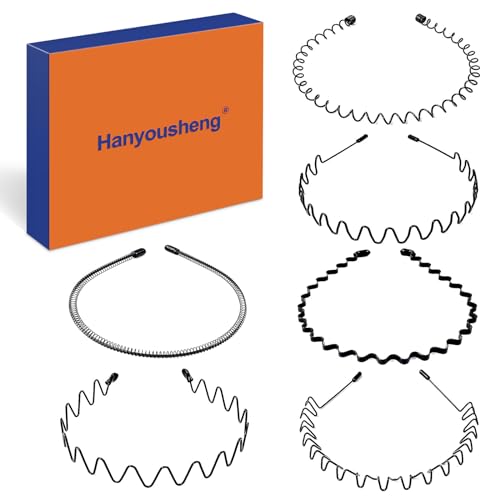 Hanyousheng 6 Stück Metall Haarband, Schwarz Welle Metall Stirnband, Haarreifen Unisex, Multi-Stil Haarbänder für Männer Frauen, für Outdoor Sports Yoga