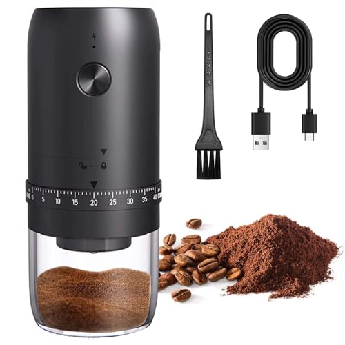 Elektrische Kaffeemühle, USB Wiederaufladbare Kaffeemühle Elektrisch mit 40 Einstellbaren Mahlgraden, Kaffeemühle mit Konischem Keramikgrat, Tragbare Kaffeemühle, für Reisen, Camping, Büro, Espresso