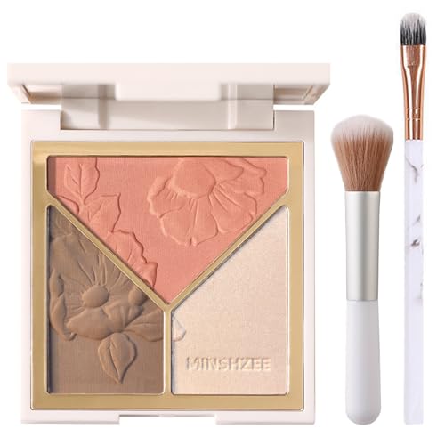 Highlighter Palette, 3-In-1 Highlighter Puder Matter Schimmer Make-Up Highlighter Contouring Blush, Glattes Pulver Dreidimensional Highlighter Rouge Contouring Palette Mit Spiegel Und Bürste
