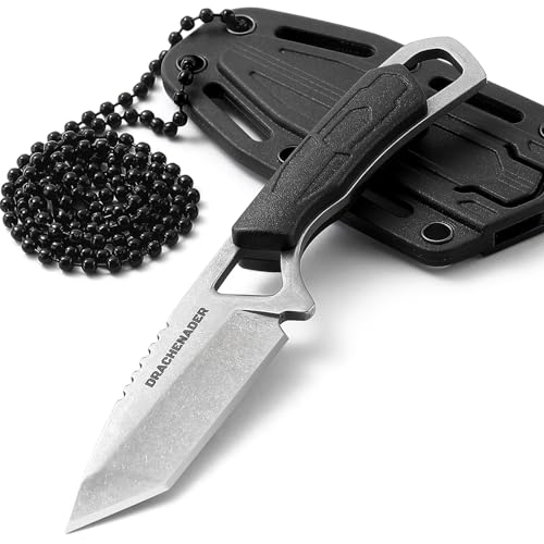 DRACHENADER Neck Knife Tanto Messer feststehend klein Fulltang Outdoor Mini-Messer mit Kunststoffscheide