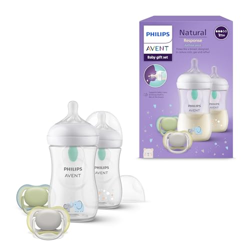 Philips Avent Natural Response Geschenkset für Babys: 2x Natural Response Flaschen mit AirFree Ventil 260 ml (ab 1 Monat), 2x ultra air Schnuller (0-6M) (Modell SCD657/12)