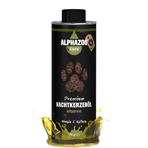 alphazoo Premium Nachtkerzenöl für Hunde & Katzen 500 ml I Natürliches Futteröl mit Omega-6 & Omega-9 Fettsäuren, kaltgepresst I Für glänzendes Fell