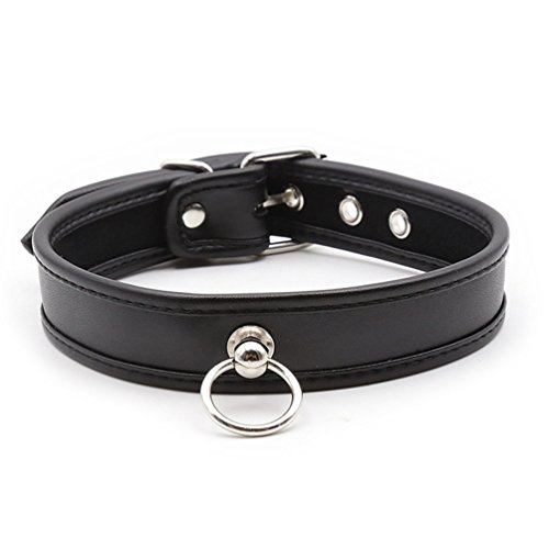 Hanyi Dame Punk Leder SM Halsband mit O-ring Einstellbar Halskette Sklave Sex Spielzeug (Schwarz)