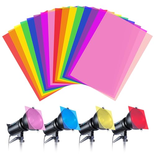 16 Blatt 8 Farben Fensterfolie Bunt, Korrektur Scheinwerfer Folie Farbfilter Lampenfolie Hitzebeständig, 29.5 x 21cm Farbfolie Für Led Lampen Für Fotostudiozubehör, Studiostroboskope, LED-Lichter