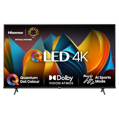 Hisense 75E7NQ 189 cm (75 Zoll) Fernseher, 4K UHD, QLED, HDR10, HDR10+ decoding, HLG, Dolby Vision Atmos, 60Hz Panel, Smooth Motion, Bluetooth, Alexa Built-in, VIDAA Voice, Schwarz [2024]